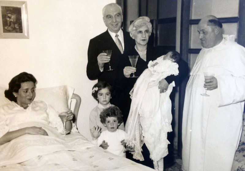 Yana, Monica, Giovanni, Vittorio Cini, Olga Mattarazzo e Père Gagnebet nel 1956